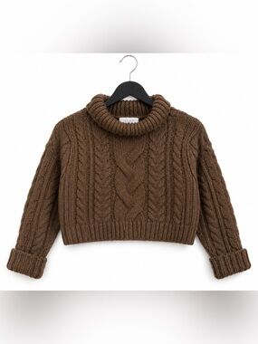 Topshop Brown Cable-Knit Turtleneck Sweater